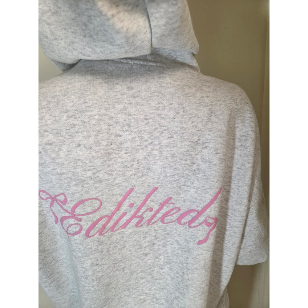 Edikted Grey Heather Pink Bow Graphic Oversized Hoodie Sweatshirt Medium - Picture 11 of 12
